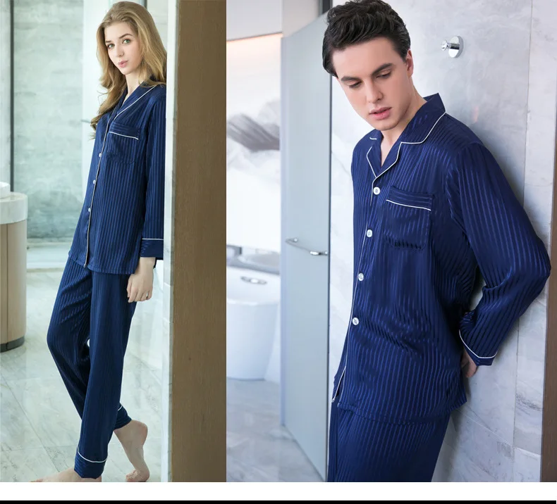 Шелковые пижамы для влюбленных Мужская шелковая Домашняя одежда с длинными рукавами Мужская пижама для пары сексуальная Имитация