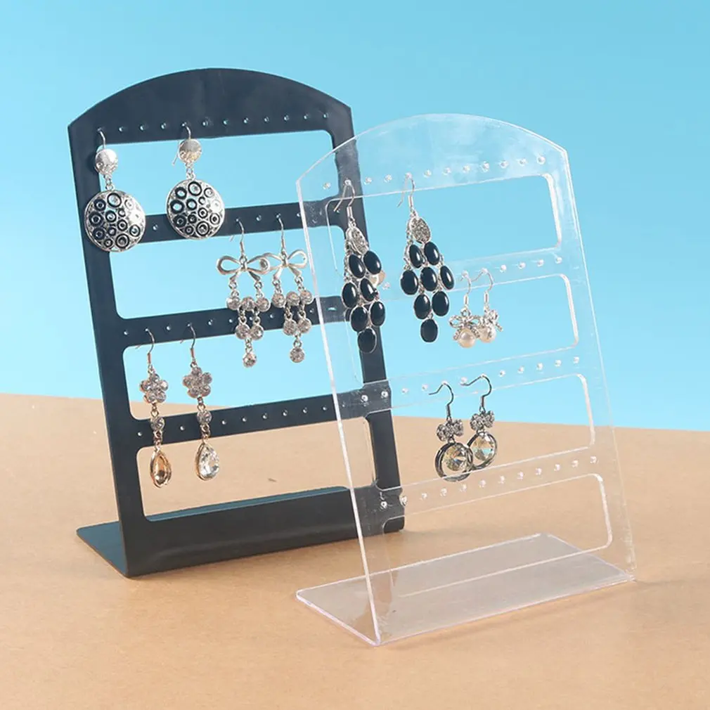 New 48 Holes Earrings Ear Studs Display Holder Packaging Stand Showcase Plastic Jewelry Organizer Rack Flat Earring Holder Black