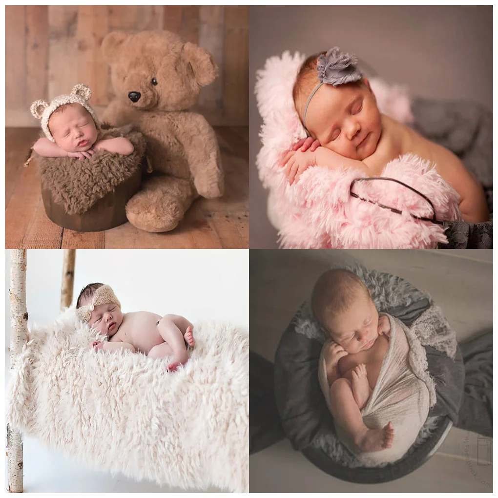 

2019Newborn Photography Props Blanket Faux Fur Basket Stuffe Photo Prop Background Babies Soft Basket Photo Potografia