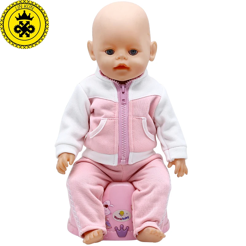 Детская Одежда для куклы, осенне-зимняя розовая куртка+ розовые брюки, костюмы, подходит для 43 см, аксессуары для куклы 419