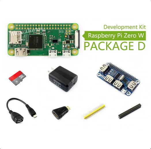 

Raspberry Pi Zero W (built-in WiFi) Development Kit Type D, Micro SD Card, Power Adapter, USB HUB, and Basic Components