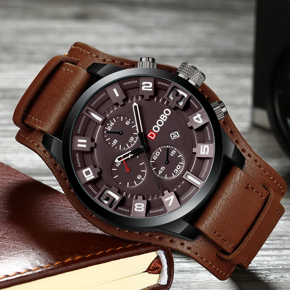 

New DOOBO Top Brand Luxury Mens Watches Male Clocks Date Sport Military Clock Leather Strap Quartz Business Men Watch Gift 8225