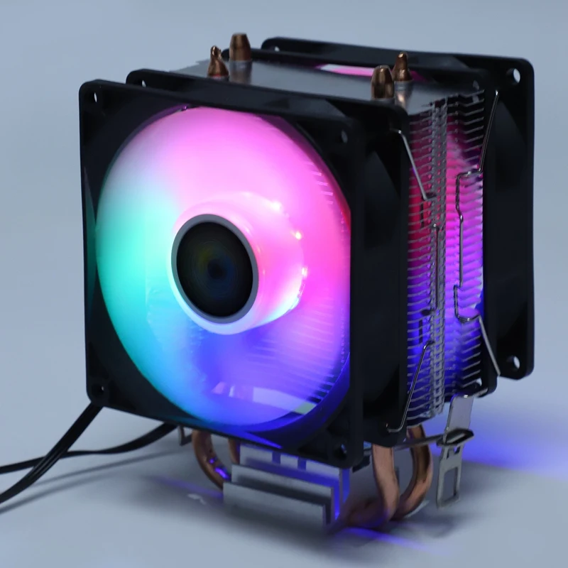 Lanshuo чистая медь 2 тепловая труба для 1366 1155 775 Intel/Amd multi-платформа процессор радиатор 3 провода с подсветкой двойные вентиляторы