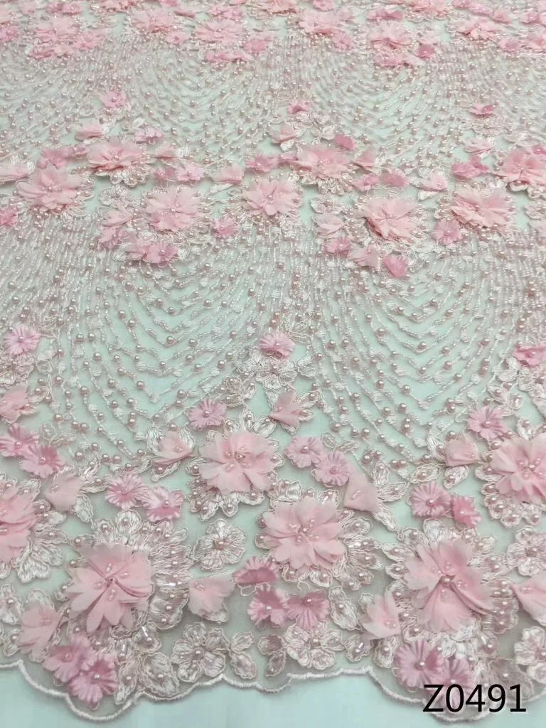 

2019 NEW arrival Pink lace fabric wedding dress lace fabric! 3d Appliqued beading lace embroidery tulle mesh beaded lace fabric