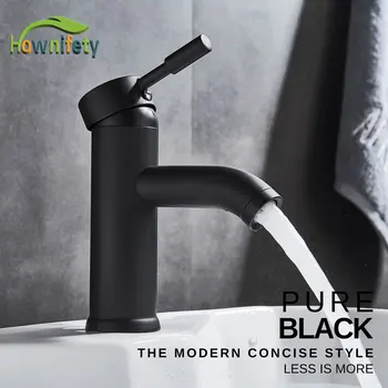 Hownifety Black Bathroom Faucet Hot Cold Water Sink Mixer Tap Stainless Steel Paint Basin Faucets Single Hole Tapware