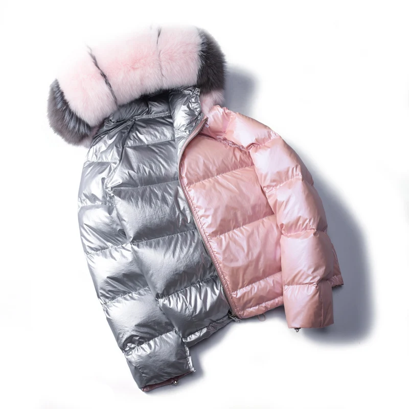 2019 Female White Duck Down Jacket Real Fur Coat