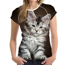 Harajuku женские летние футболки милые 3D животных с Мейн куном с принтом для девочек модные короткий рукав Футболка плюс размеры