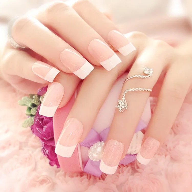 

24Pcs Natural French Long and Short False Nails 2 Styles Acrylic Classical Full Artificial Nails for Home Office faux ongles