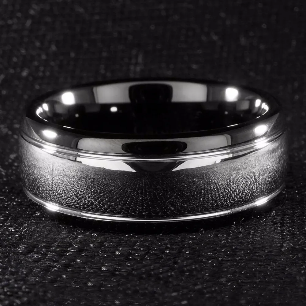 8mm-Silver-Dome-Black-Tungsten-Carbide-Ring-Mens-Wedding-Band