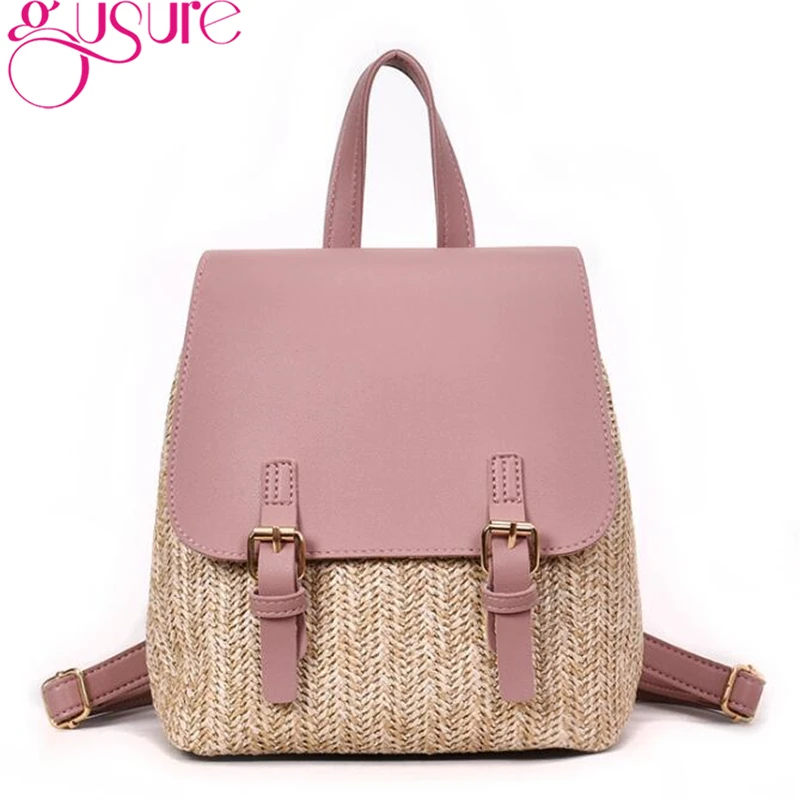 

Gusure Women Straw Knitting Backpack Summer Shoulder Bags Girl Rattan Backpacks Teenage Travel Books Bags Rucksacks Bohemian