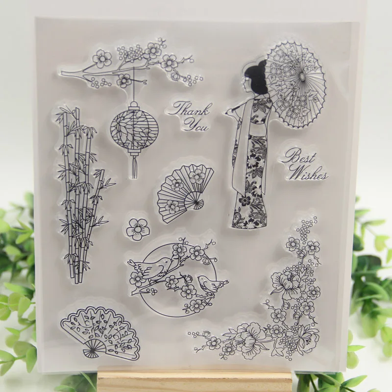 1 sheet DIY Japan Cherry blossoms and Birds Design Transparent Clear