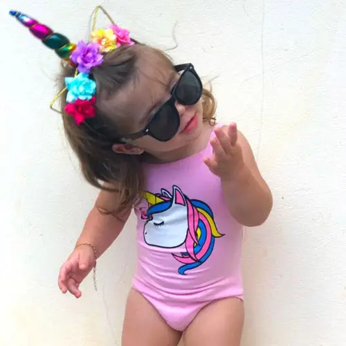 

2018 Brand New Toddler Kids Baby Girl Unicorn Swimwear One-piece Swimsuit Bathing Suit Beach Cartoon Baby Clothes 0-3T