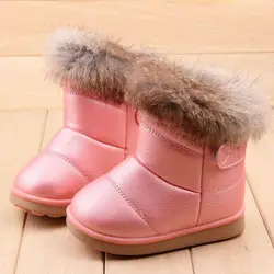 Зимние теплые плюшевые сапоги для маленьких девочек, модные хлопковые сапоги из искусственной кожи, обувь для малышей, Нескользящие теплые