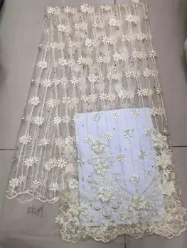 

Lovely Latest African Lace Fabric 2019 Pure White Embroidery Stones Lace Fabric Bridal Wedding French Mesh Lace Fabric (HD-5-19