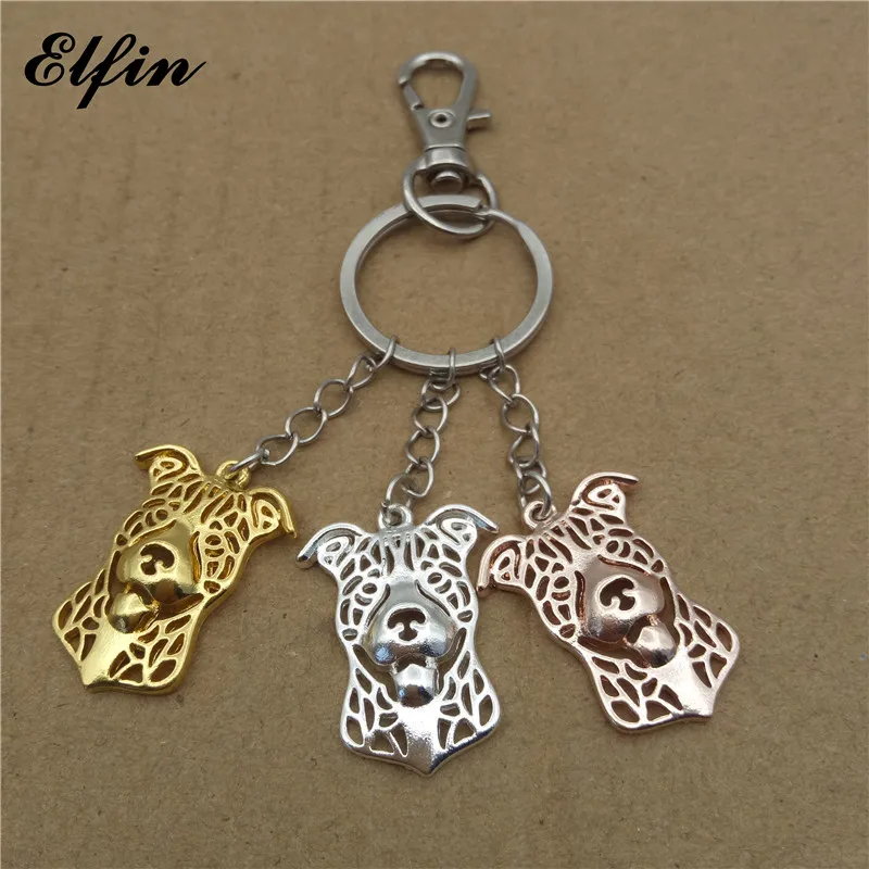 Elfin модные брелки для ключей питбуль золотой цвет серебряный животные памятные