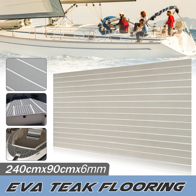 

2400x900x6mm Self-Adhesive EVA Foam Sheet Grey With White Line Marine Flooring Faux Teak Boat Decking Pad