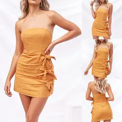 Vestidos 2019 женские платья летнее платье Женская мода плюс размер сплошное без бретелек Бандажное Без Рукавов свободное платье