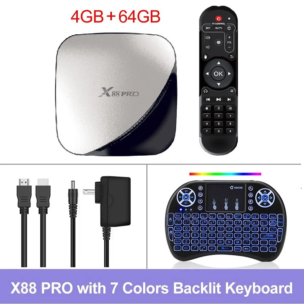 4 ГБ 128 ГБ X88 Pro Smart tv BOX Android 9,0 Rockchip RK3318 четырехъядерный wifi проигрыватель Google X88Pro 4 ГБ 32 ГБ телеприставка 2 Гб 16 Гб - Цвет: 4GB 64GB Backlit key