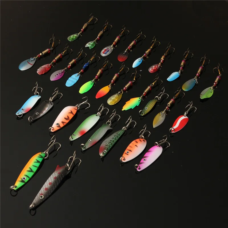  30pcs/lot Fishing Lure accessories Minnow Spinner Spoon Metal Artificial Bait tackle Hooks