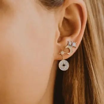 

Gold color North star dangle charm earring sparking bling stars elegance girl women fashion cz jewelry