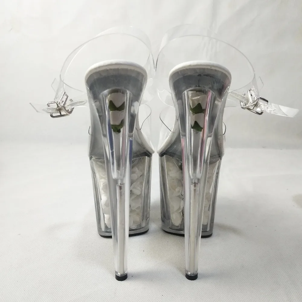 20cm Sexy Soles High Heels Ladies Transparent Rose Decorative Sandal Wedding Crystal Shoes