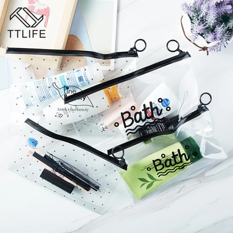 TTLIFE Travel Cosmetic Bags PVC Waterproof Transparent Women Portable Bag Toiletry Organizer Storage Makeup Bag Wash Pouch