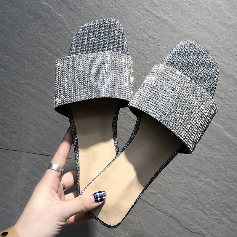 

HEE GRAND Slippers Shoes Woman Glitters Slides Flip Flops Peep Toe Ladies Summer Shoes Casual Gold Silver Basic Slippers XWT1756