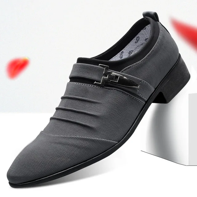 

Men's Flats Shoes Canvas Solid Business Men Shoes Buckle Design Dress Shoes Breathable Pointed Toe Male Leisure Shoes Z310