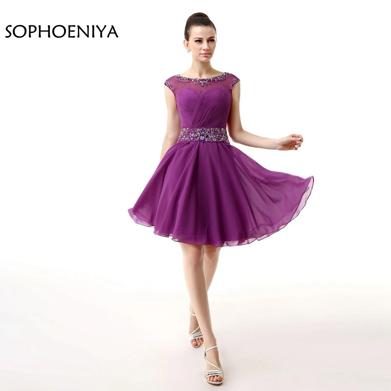 Женское шифоновое вечернее платье фиолетовое короткое с рукавами-крылышками