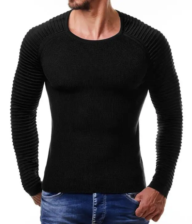 Новинка, мужские свитера, модный стиль, осень, круглый вырез, хлопок, тренд, вязаный пуловер, Мужской Повседневный свитер, белый, черный, XXL - Цвет: Черный