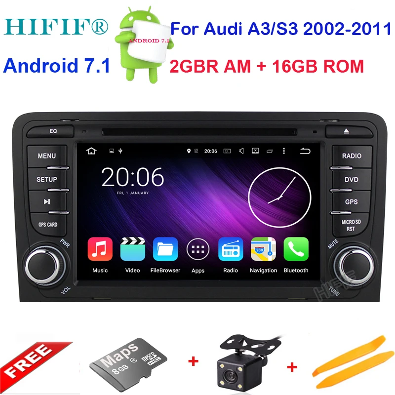 Clearance 2 GB RAM Android 7.1.2 Car DVD Radio Player for AUDI A3 2002-2011 S3 RS3 with WiFi Bluetooth GPS Navigation Stereo 0