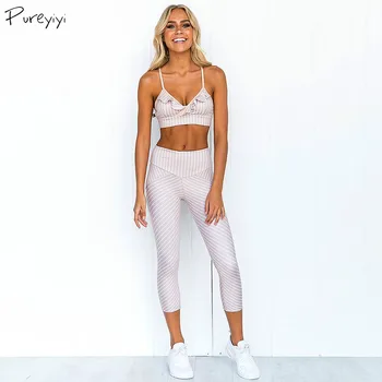 

Women Sexy V-neck Ruffles Crop Tops And Gym Leggings Tracksuits Fitness Leggings Backless Sport Suits Skinny Pants Sportswear