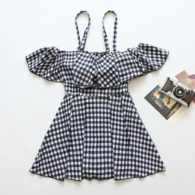 

Retro lattice one piece Swimwear XXL Women Ruched Tummy Control Swimsuit Shorts Plus size Monokini Female Bathing suit Dress tra