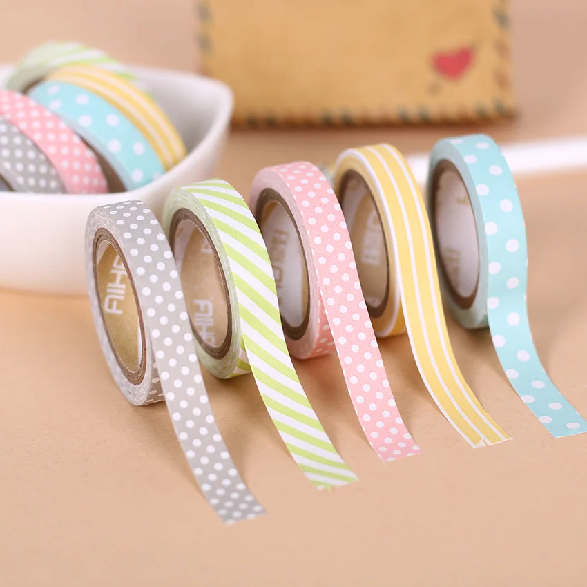 5PCS/pack Candy Color Rainbow Washi Tape Adhesive Tape DIY Scrapbooking