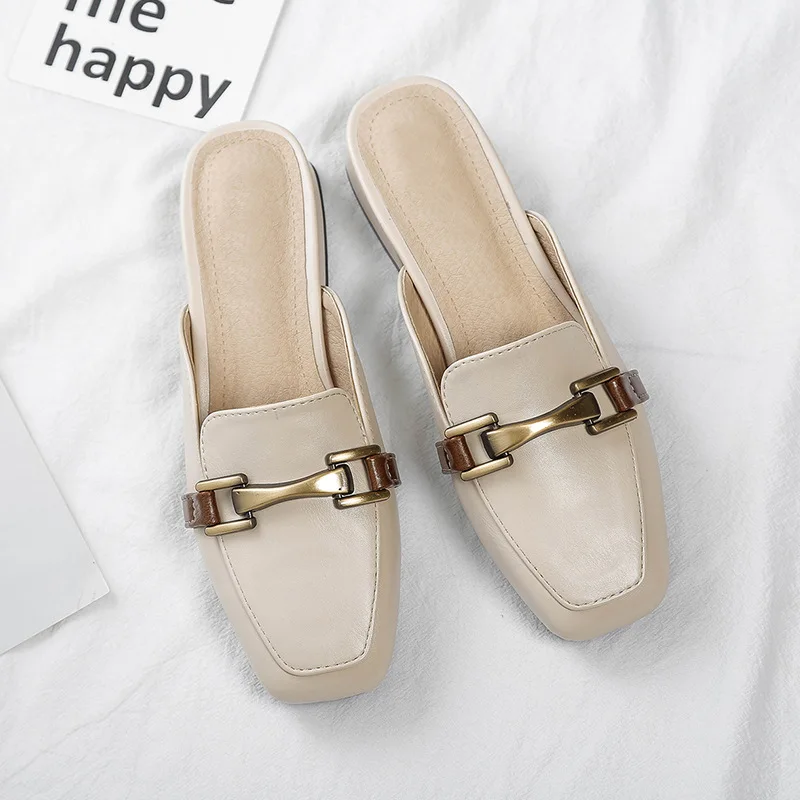 

women square toe closed toe mules spring summer new chain decorate gladiator sandals woman big size roman sandals cozy slippers