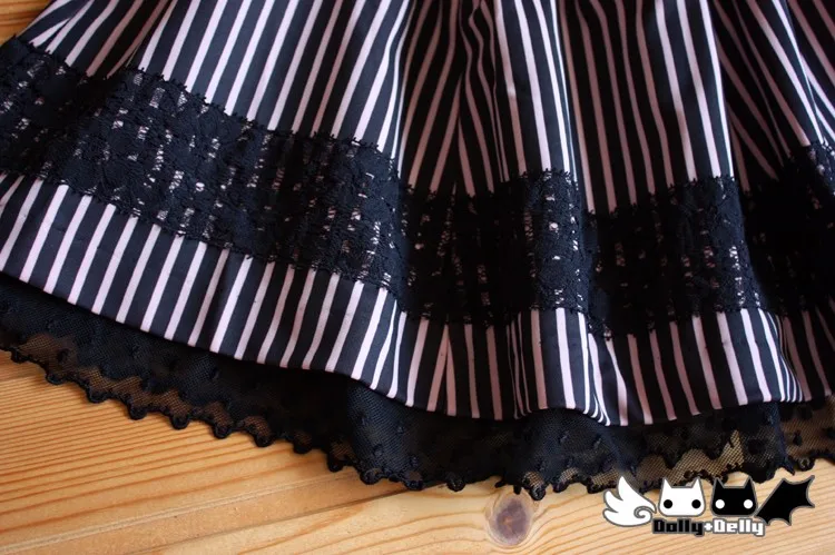 Платье принцессы, Милая юбка для девочек-подростков в готическом стиле японский SuFeng Полосатое кружевное платье супер мини-юбка Dolley-0250