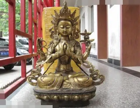 S06324 Tibet Buddhsim Temple Copper Bronze Four Armed Kwan-Yin Guan Yin Buddha Statue | Дом и сад