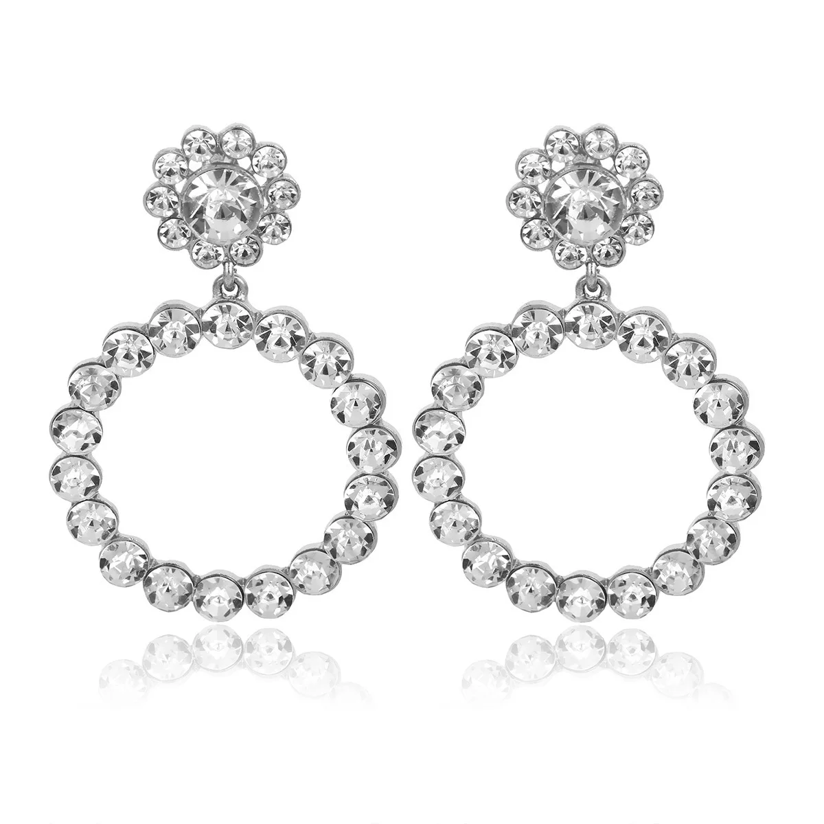 Qingwen Trendy Crystal Round Pendant Drop Earrings For Women Fashion Pearl Charm Statement Jewelry Wedding Earrings Female - Окраска металла: Crystal Silver