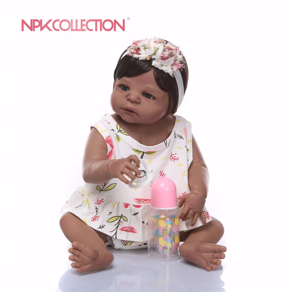 NPK 57 см черный и розовый всего тела силиконовые девушки Reborn игрушки куклы принцесса младенцев волосы для куклы подарок на день рождения Рождество подарок