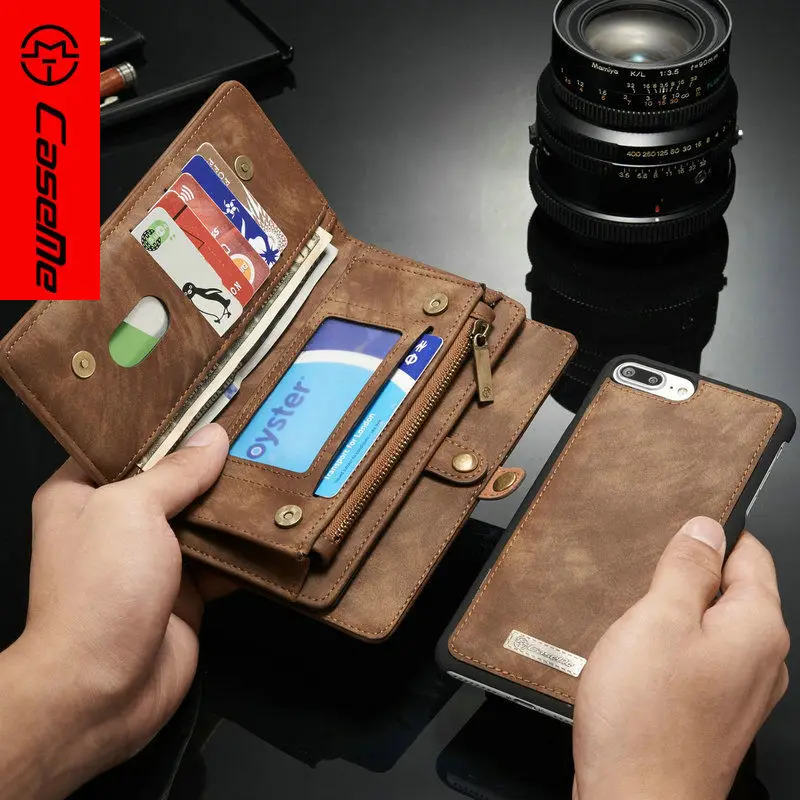 

CASEME for iPhone 7 & 7 Plus 2 in 1 14 Slots Wallet Genuine Split Leather Case