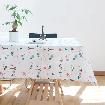

Colorful Eiffel Tower Pattern Tablecloth Pastoral style Washable Cotton Linen Rectangular Table Cloth for Christmas Decor