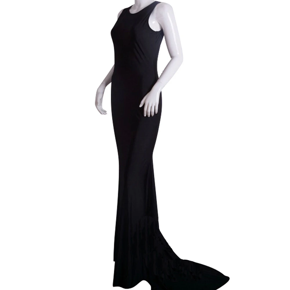 Сексуальное Женское Платье макси с открытой спиной, асимметричное платье с круглым вырезом без рукавов для выпускного вечера, ночного клуба, вечеринки, черное платье