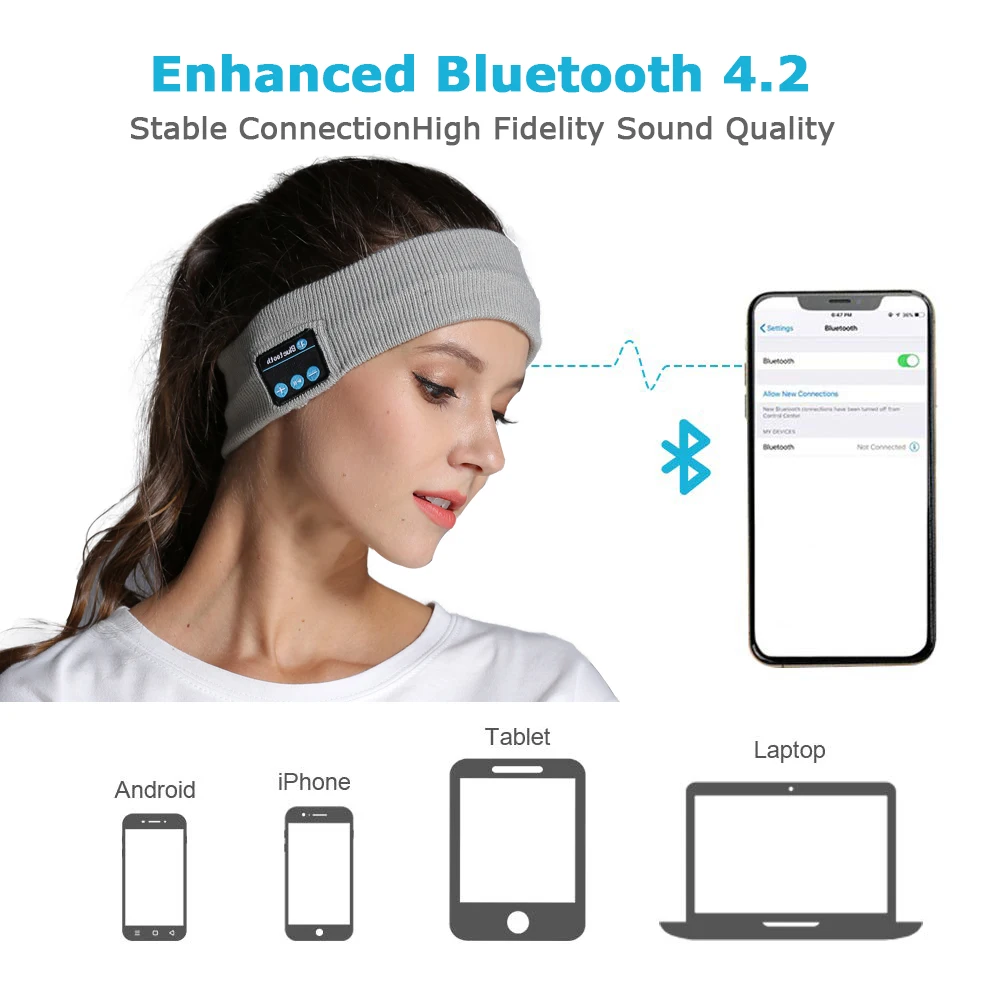 Унисекс Bluetooth Спорт Музыка вызов повязка на голову Sweatband с микрофоном полное затенение сна маска для глаз громкой связи BT4.2 edr-наушники