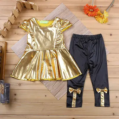 Золотистая одежда для маленьких девочек комплект из 2 вещей топ и длинные штаны комплекты повседневной одежды детский комплект топ и штаны