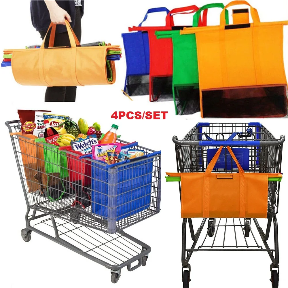 Online Carrito carrito supermercado bolsa de compras bolsas de compras bolsa plegable ecológico reutilizable supermercado bolsas 4 unids set