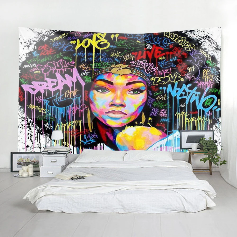 

African Woman Painted Personality Printed Tapestry Wall Hanging Fabric Isolation Curtain Tapestry Wall Tapestry Beach Towel