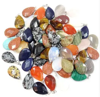 

Natural stone charms cut gezicht water drop tiger eye Opal lapis lazuli mixed hanger for diy Jewelry making necklace 24pcs A12