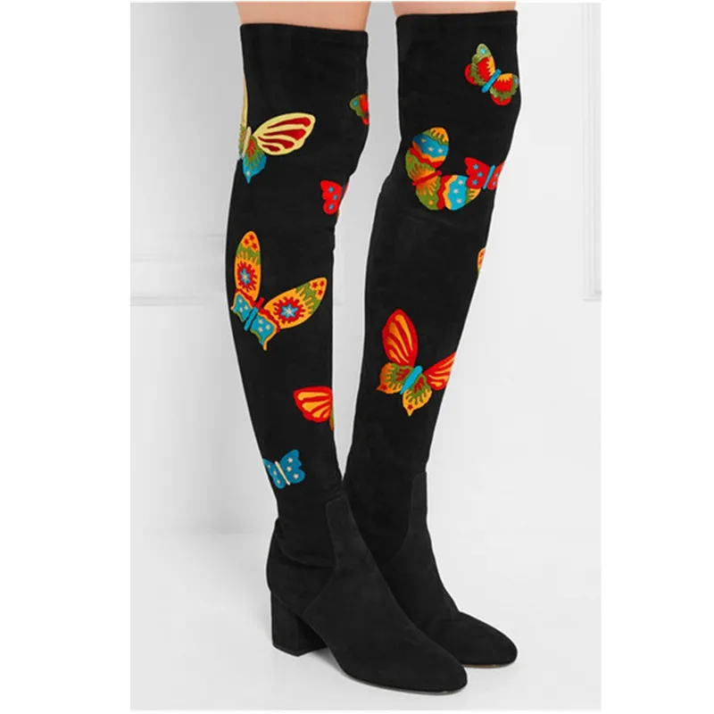 Brand Design Wowen Winter Thigh High Boots Colorful Butterfly pattern