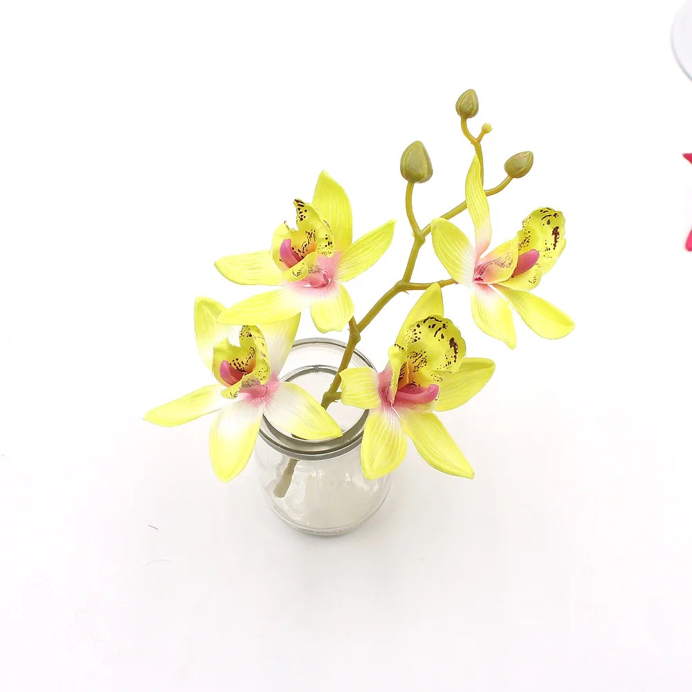 4 цветка+ 1 ветка шелковой лилии ручной работы искусственный цветок голова свадебное украшение DIY ВЕНОК Подарочная коробка Скрапбукинг Ремесло искусственный цветок - Цвет: Зеленый