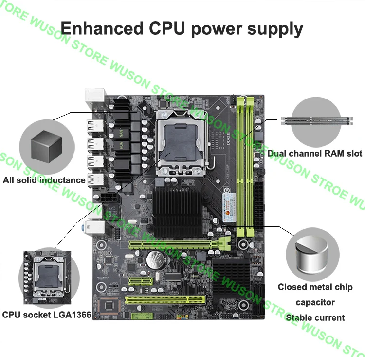 Абсолютно новая X58 Материнская плата HUANANZHI скидка X58 Pro LGA1366 материнская плата с процессором Intel Xeon X5690 ram(2*16G) 32G DDR3 REG ECC